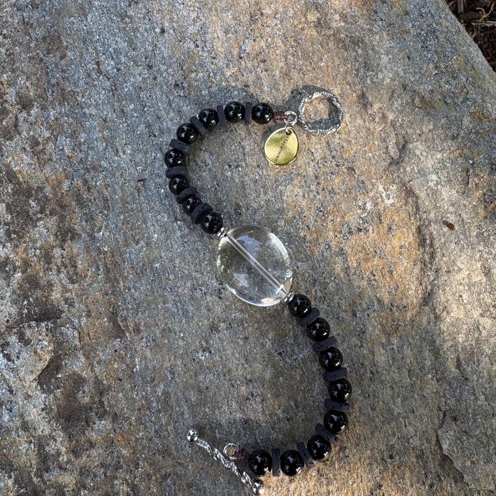 Hayamoon Natural Healing Stone Protection Bracelet Elegant Black and Silver Bead